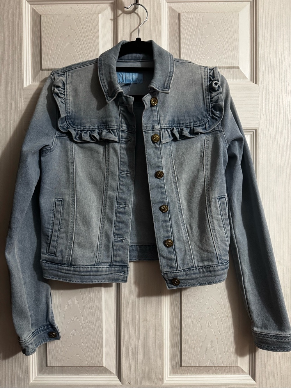 Draper James Light Wash Denim Jacket with Ruffle Yoke